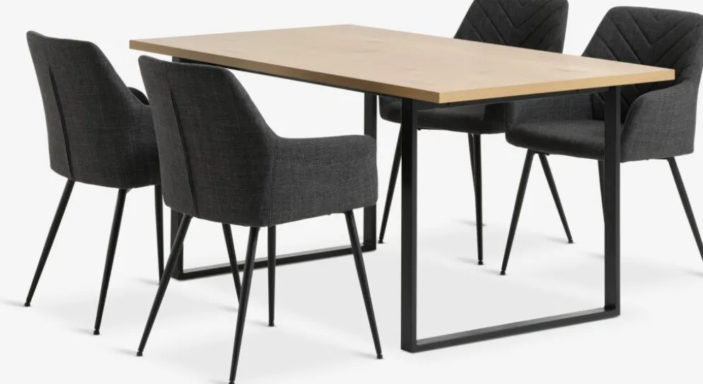AABENRAA + PURHUSMesa AABENRAA L160 roble cálido + 4 sillas PURHUS gris/negro