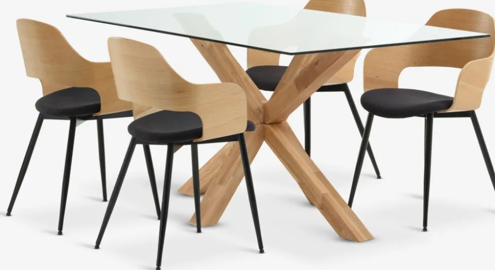 AGERBY + HVIDOVREMesa AGERBY L160 roble natural+4 sillas HVIDOVRE roble/negro