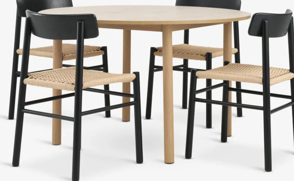 ALSTED + ISLEVMesa ALSTED Ø120 roble natural +4 sillas ISLEV negro/natural