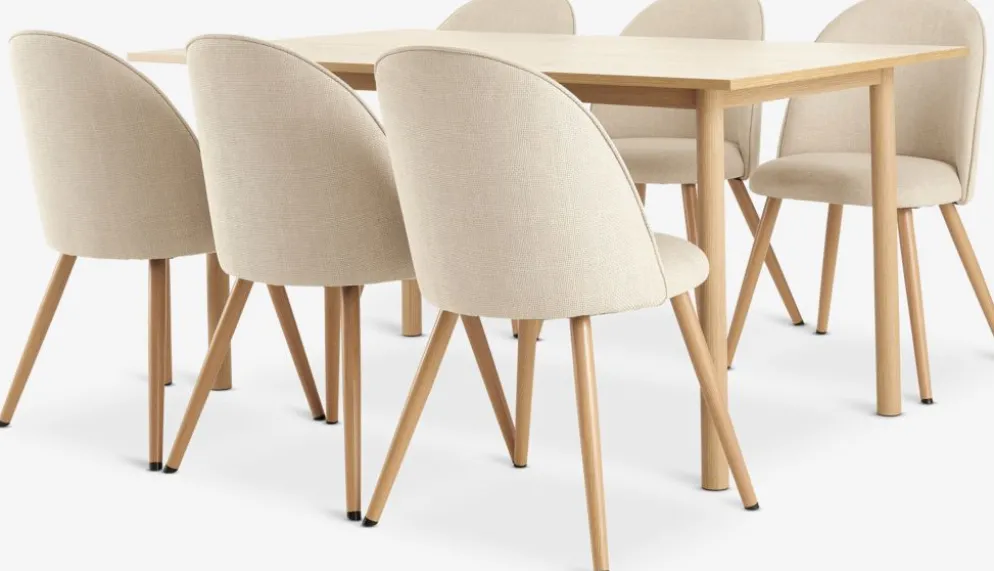 ALSTED + THORUPMesa ALSTED L160 roble natural + 4 sillas THORUP beis/roble