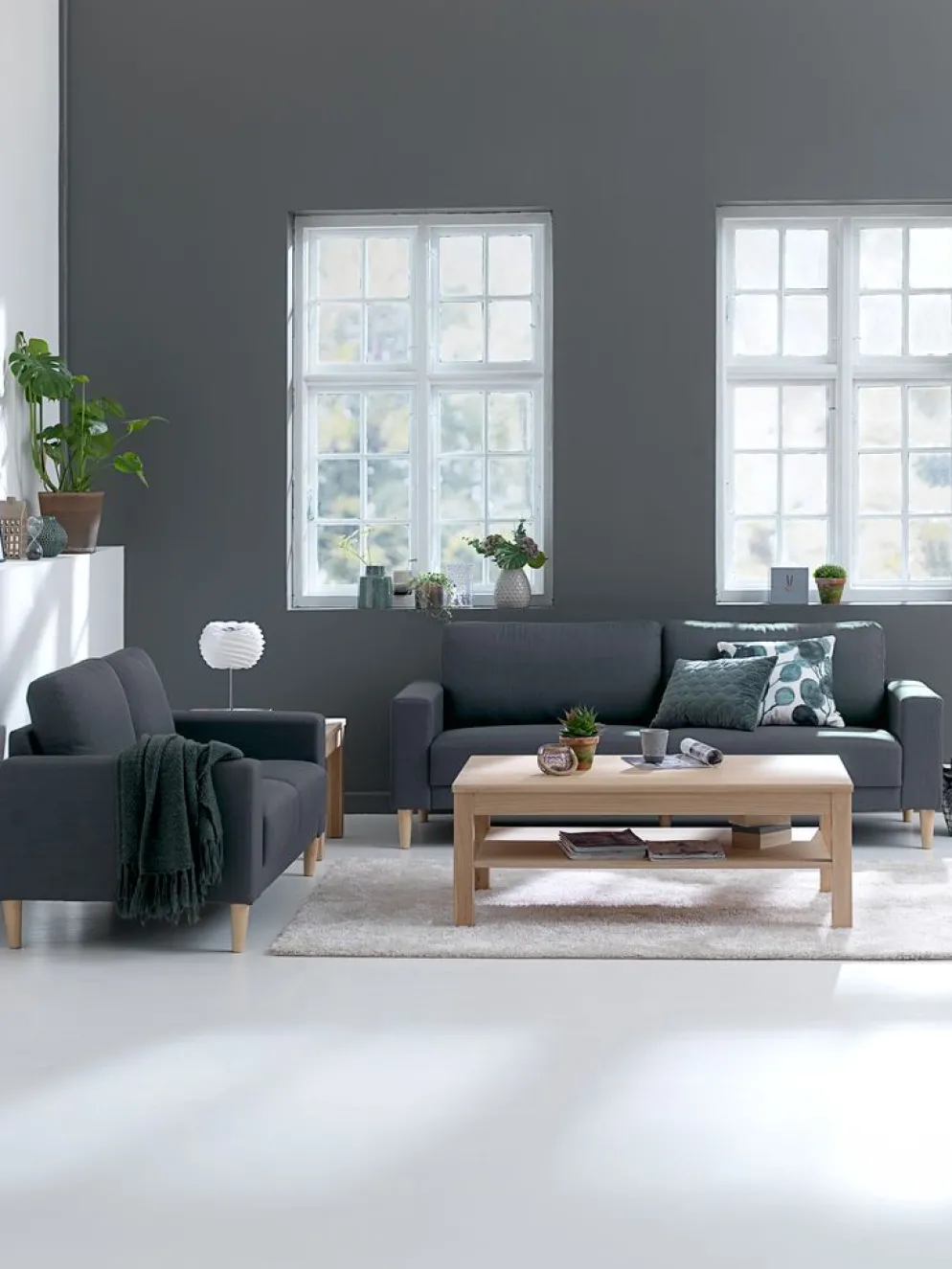 EGENSEConjunto de sofás EGENSE 2 unidades tela gris oscuro