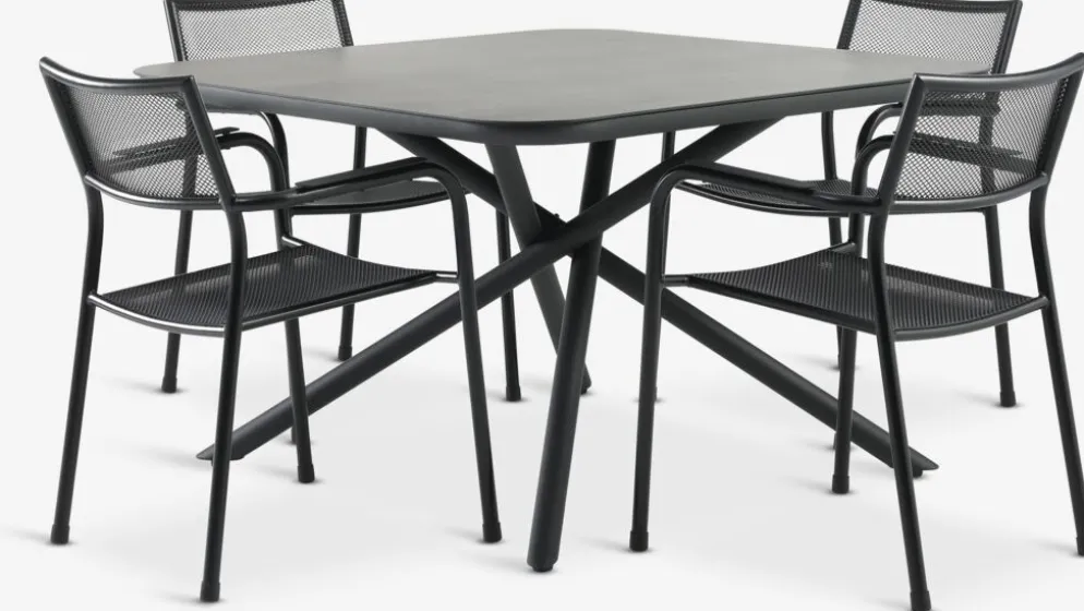GOTHENBURG + HEMSEDALMesa GOTHENBURG L120 gris + 4 sillas HEMSEDAL negro