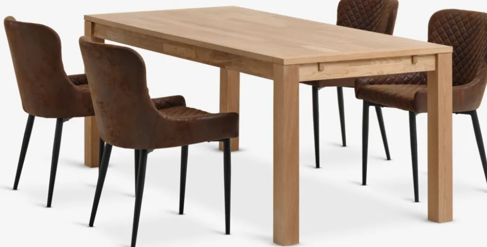 HAGE + PEBRINGEMesa HAGE L190 roble natural + 4 PEBRINGE marrón/negro