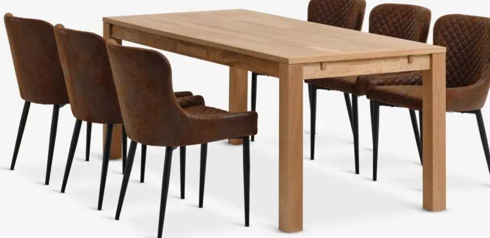 HAGE + PEBRINGEMesa HAGE L190 roble natural + 4 PEBRINGE marrón/negro