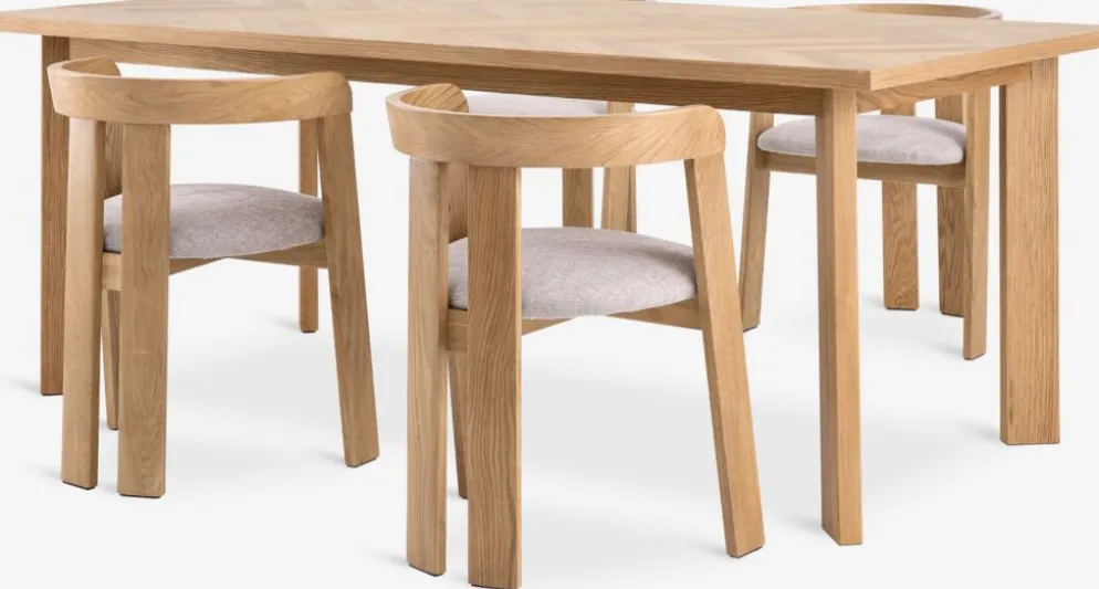 HARESKOV + BOVRUPMesa HARESKOV L200 roble natural + 4 sillas BOVRUP roble