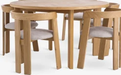HARESKOV + BOVRUPMesa HARESKOV Ø129 roble natural + 4 sillas BOVRUP roble