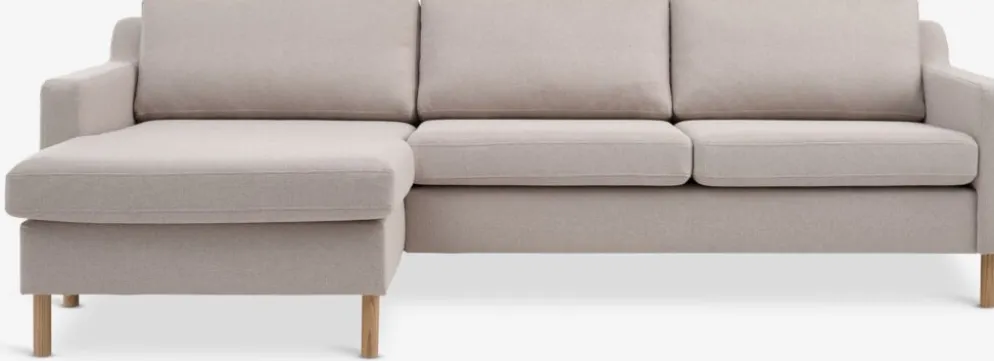 HELLERUPSofá HELLERUP chaise longue tela beis/roble natural