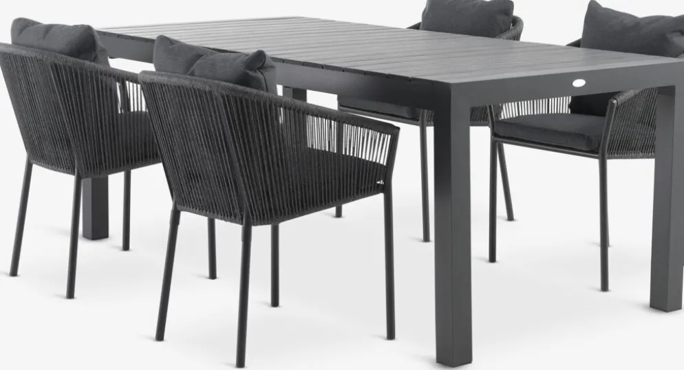 HESTEHAVE + GILJAMesa HESTEHAVE L205/275 negro + 4 sillas GILJA gris