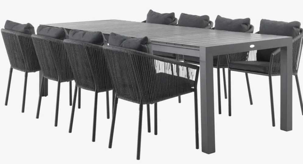 HESTEHAVE + GILJAMesa HESTEHAVE L205/275 negro + 4 sillas GILJA gris