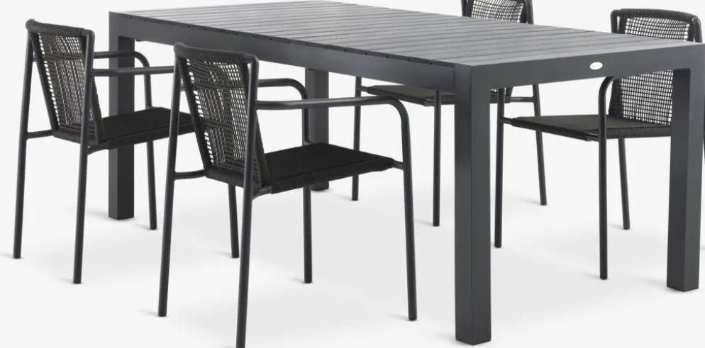 HSTEHAVE + KRISTIANSTADMesa HESTEHAVE L205/275 negro + 4 sillas KRISTIANSTAD verde