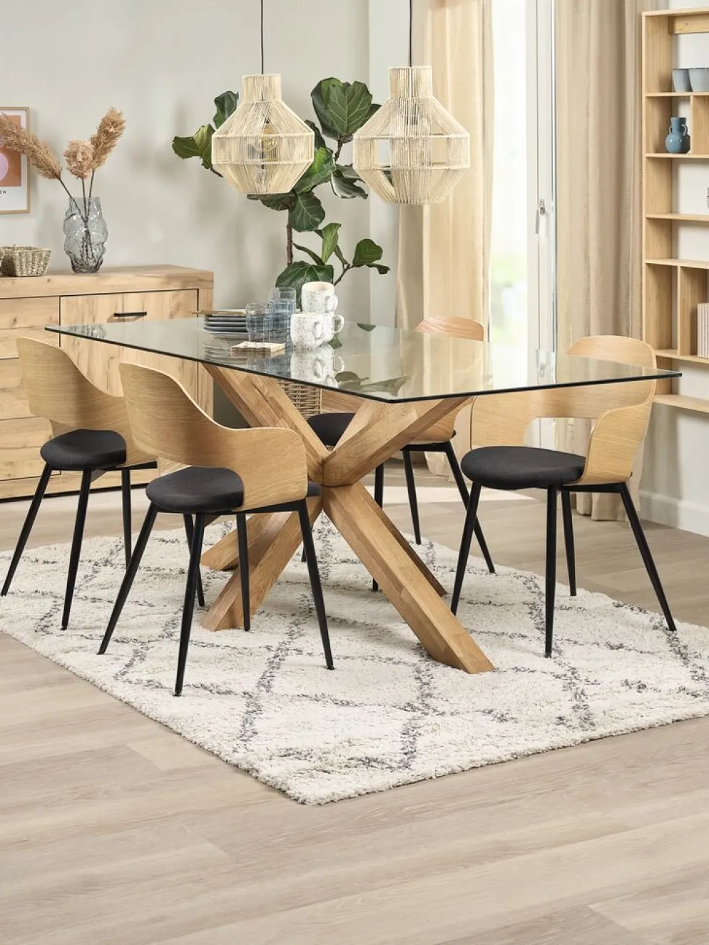 HVIDOVRESilla de comedor HVIDOVRE roble natural/tela negro