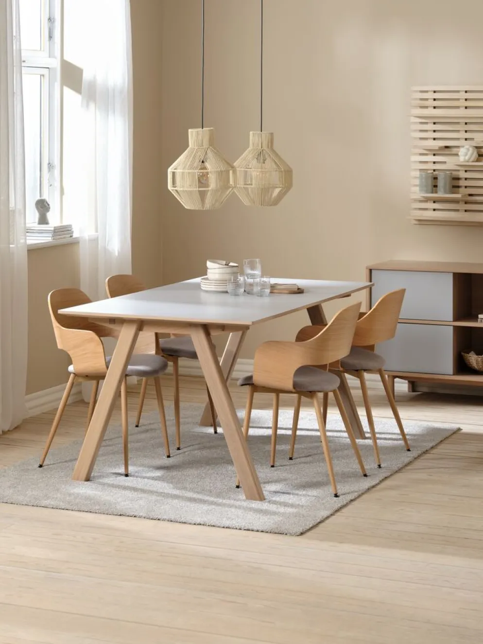 HVIDOVRESilla de comedor HVIDOVRE roble claro/tela gris claro