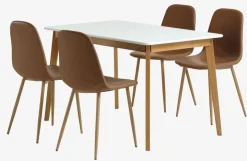 JEGIND + JONSTRUPMesa JEGIND L130 blanco + 4 sillas JONSTRUP marrón