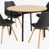 JEGIND + KASTRUPMesa JEGIND Ø105 roble natural + 4 sillas KASTRUP negro