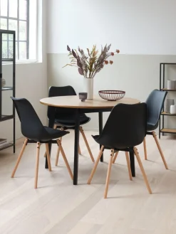 JEGIND + KASTRUPMesa JEGIND Ø105 roble natural + 4 sillas KASTRUP negro