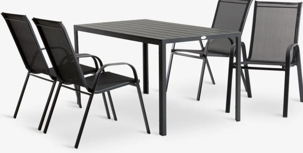 JERSORE + LEKNESMesa JERSORE L140 + 4 sillas LEKNES negro