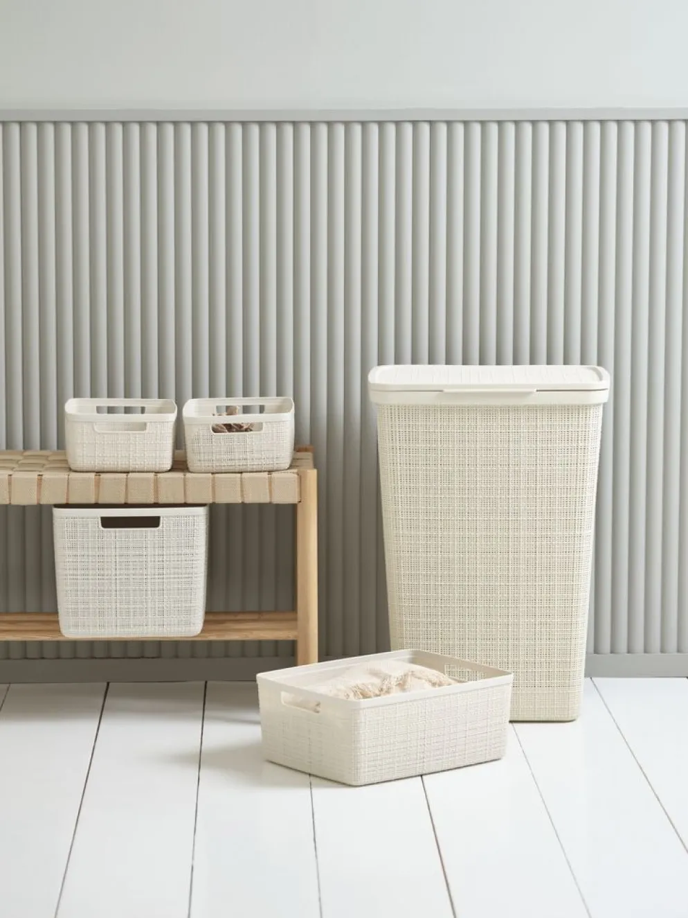 JUTECesta JUTE 12L plástico blanco crudo