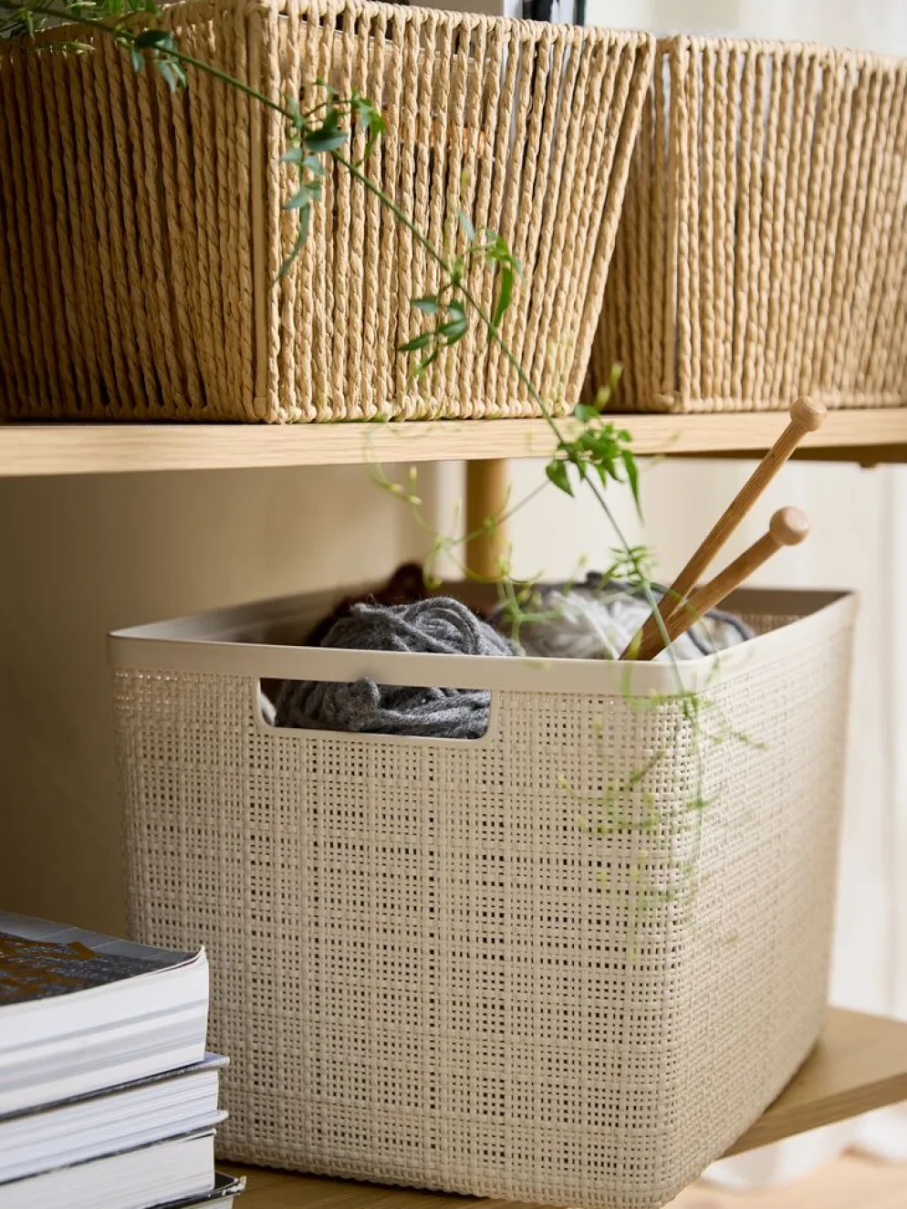 JUTECesta JUTE 20L plástico blanco crudo