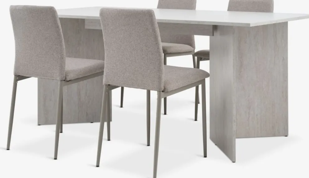 KRONDAL + BRANDEMesa KRONDAL L180 travertino + 4 sillas BRANDE beis