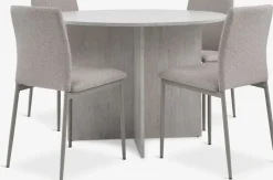 KRONDAL + BRANDEMesa KRONDAL Ø110 travertino + 4 sillas BRANDE beis