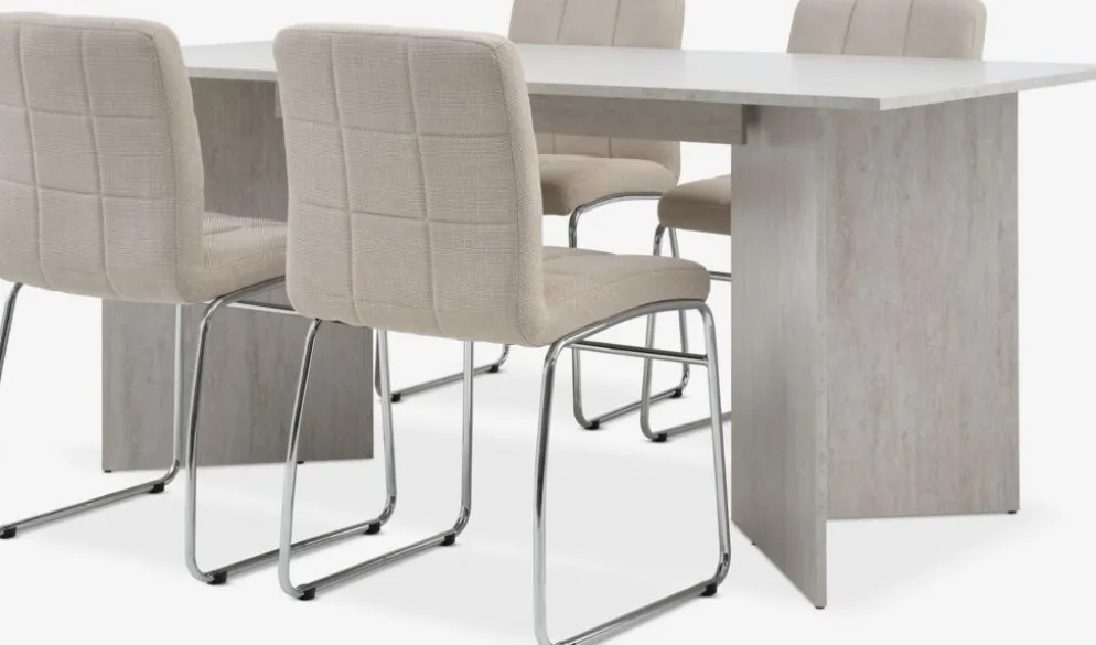 KRONDAL + HAMMELMesa KRONDAL L180 travertino + 4 sillas HAMMEL beis