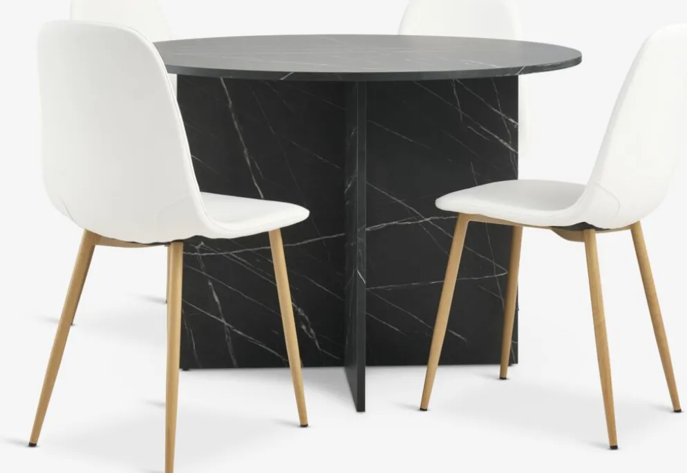 KRONDAL + JONSTRUPMesa KRONDAL Ø110 mármol + 4 sillas JONSTRUP blanco