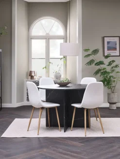 KRONDAL + JONSTRUPMesa KRONDAL Ø110 mármol + 4 sillas JONSTRUP blanco