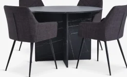 KRONDAL + PURHUSMesa KRONDAL Ø110 mármol + 4 sillas PURHUS gris/negro