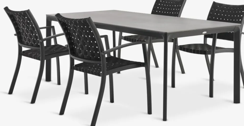 KUMLA + GLOMFJORDMesa KUMLA L200 gris + 4 sillas GLOMFJORD negro