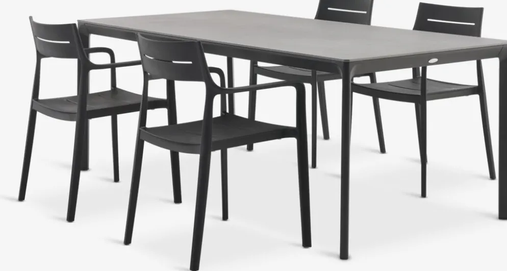 KUMLA + INGSTRUPMesa KUMLA L200 gris + 4 sillas INGSTRUP negro