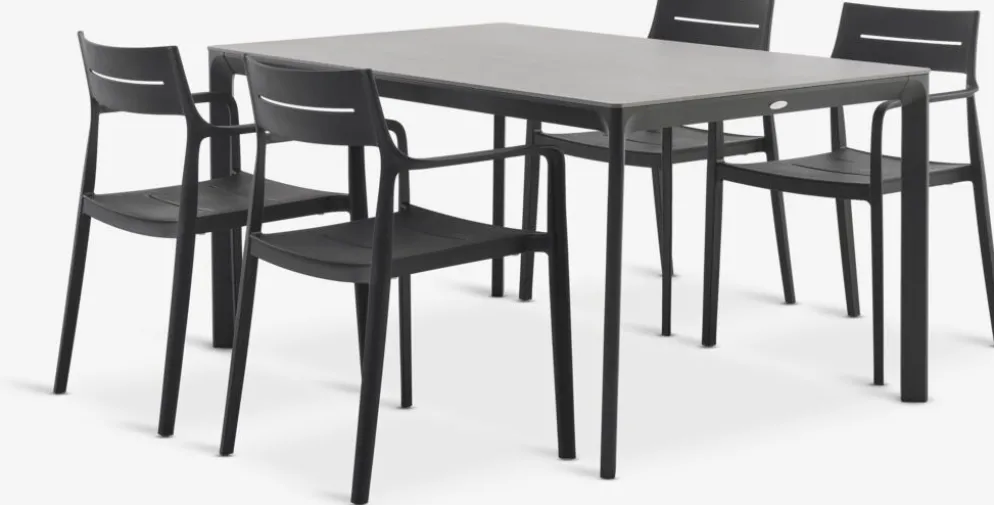KUMLA + INGSTRUPMesa KUMLA L150 gris + 4 sillas INGSTRUP negro