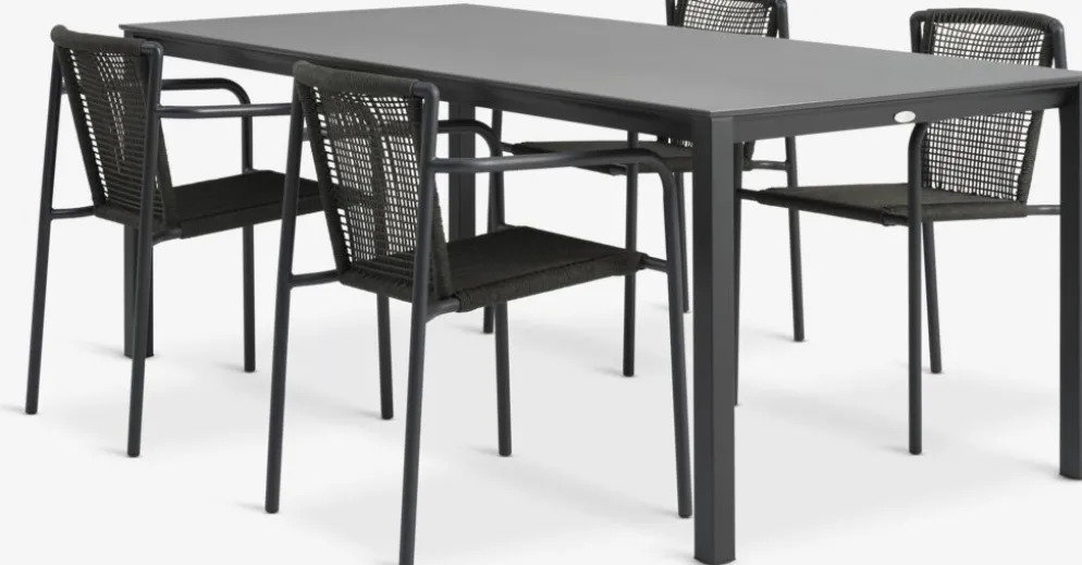 LANGET + KRISTIANSTADMesa LANGET L207 negro + 4 sillas KRISTIANSTAD verde