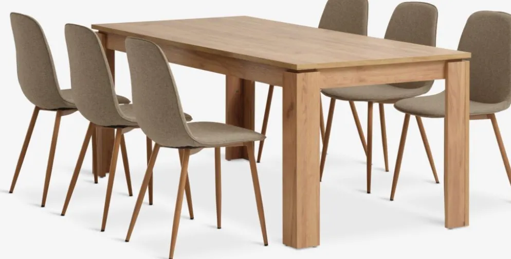 LINTRUP + BISTRUPMesa LINTRUP L190/280 roble salvaje + 4 sillas BISTRUP arena