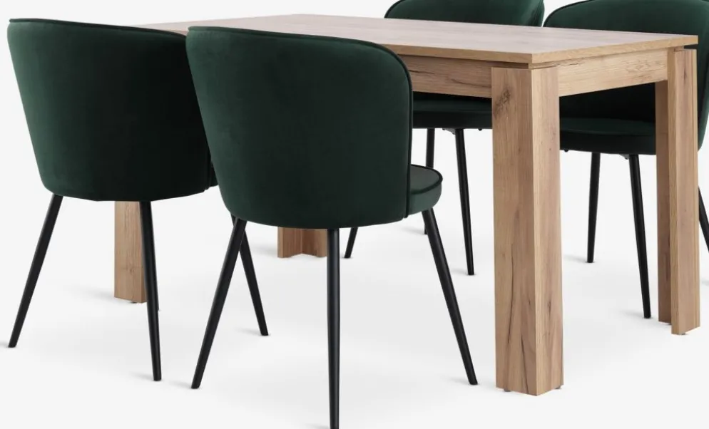 LINTRUP + RISSKOVMesa LINTRUP L140 roble salvaje + 4 RISSKOV terciopelo verde