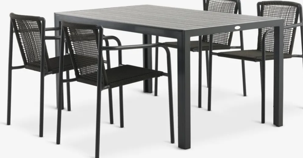 MADERUP + KRISTIANSTADMesa MADERUP L150 negro + 4 sillas KRISTIANSTAD verde