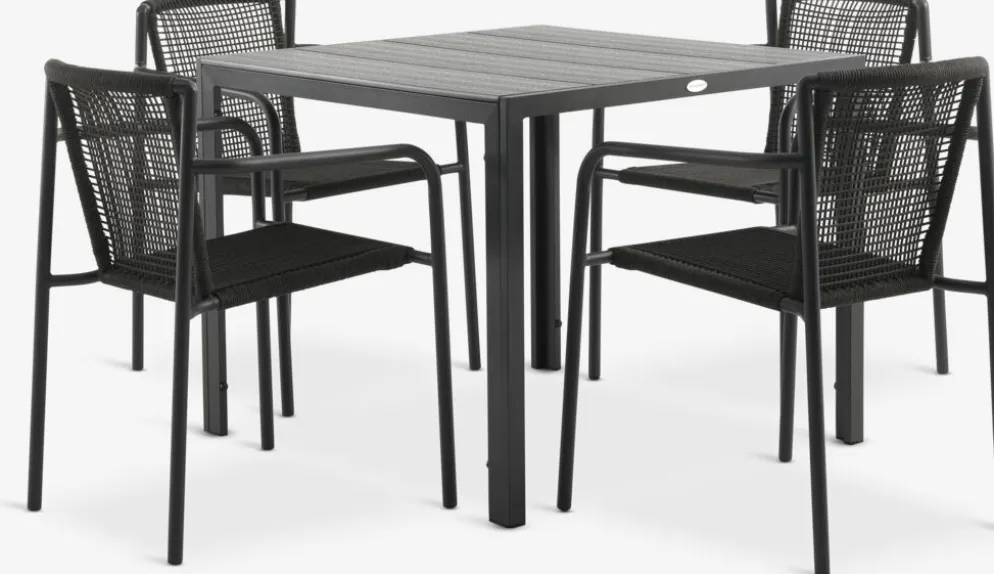 MADERUP + KRISTIANSTADMesa MADERUP L90 negro + 4 sillas KRISTIANSTAD verde