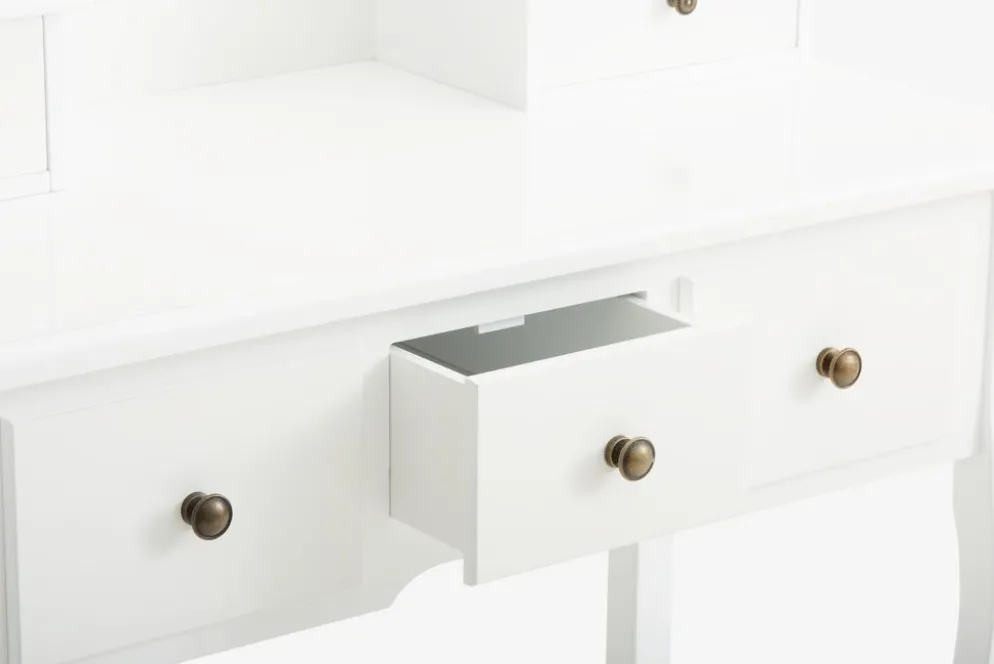 MALLINGTocador + taburete MALLING con espejo blanco/beis