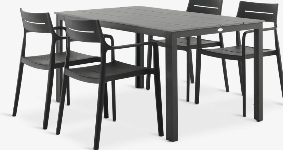 MARIELYST + INGSTRUPMesa MARIELYST L150 gris + 4 sillas INGSTRUP negro
