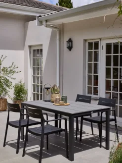 MARIELYST + INGSTRUPMesa MARIELYST L150 gris + 4 sillas INGSTRUP negro