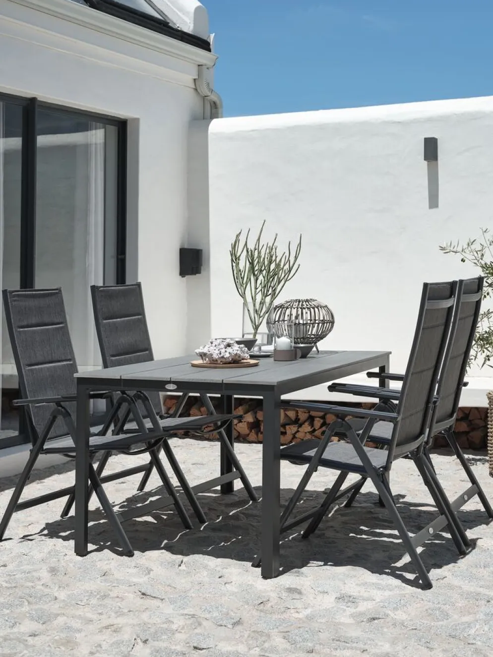 MARIELYST + MYSENMesa MARIELYST L150 + 4 sillas MYSEN gris