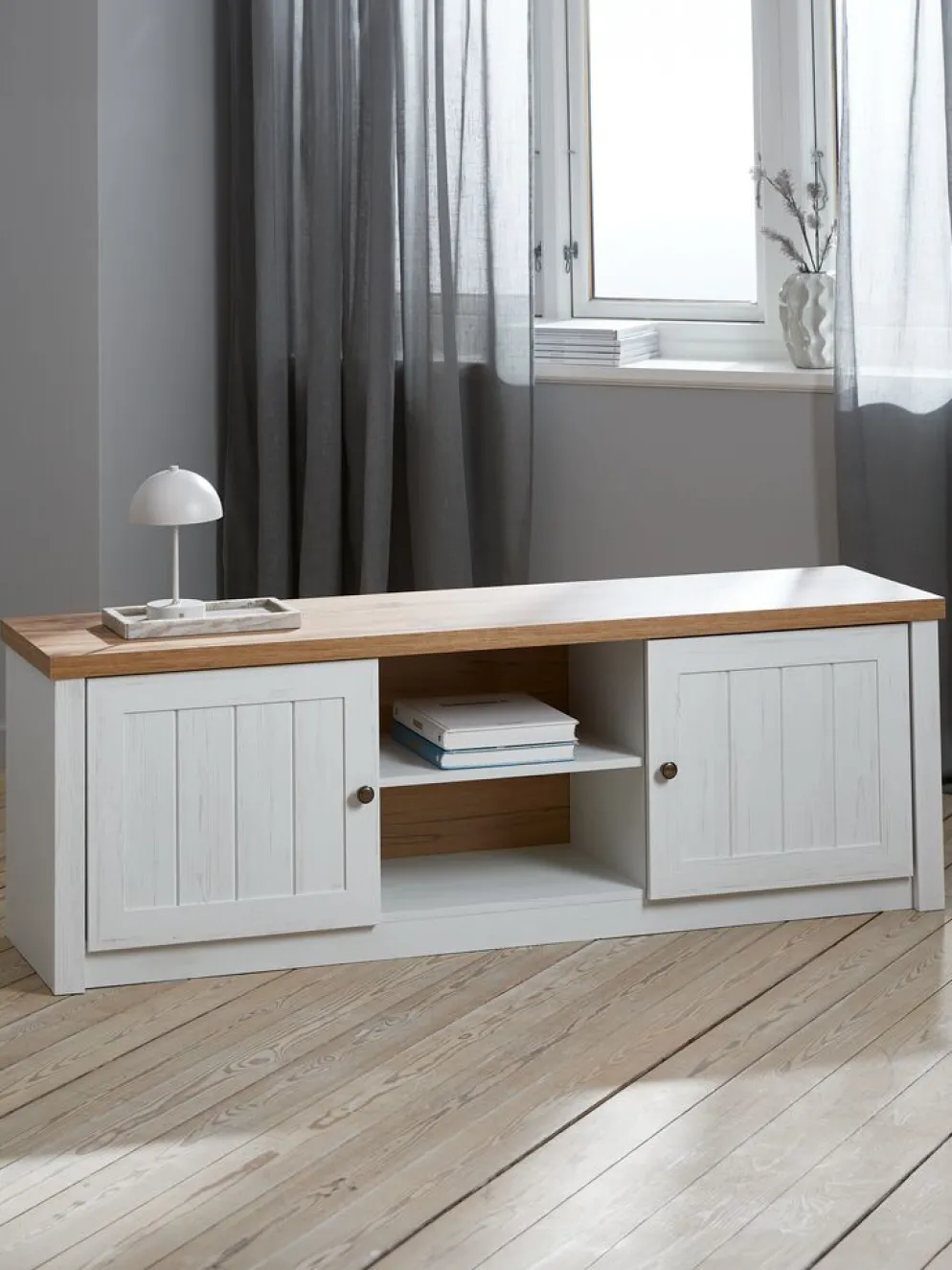 MARKSKELMueble TV MARKSKEL 2 puertas blanco/roble salvaje natural