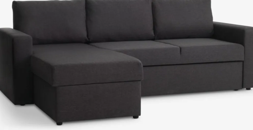 MARSLEVSofá cama con chaise longue MARSLEV tela gris oscuro