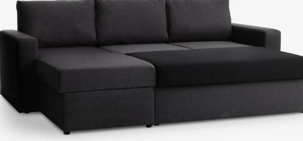 MARSLEVSofá cama con chaise longue MARSLEV tela gris oscuro