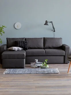 MARSLEVSofá cama con chaise longue MARSLEV tela gris oscuro