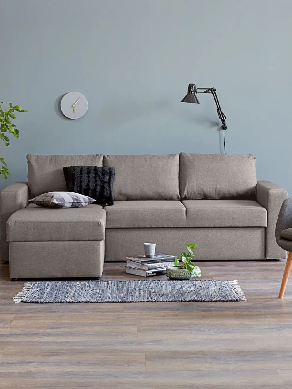 MARSLEVSofá cama con chaise longue MARSLEV tela gris claro