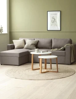 MARSLEVSofá cama con chaise longue MARSLEV tela gris claro