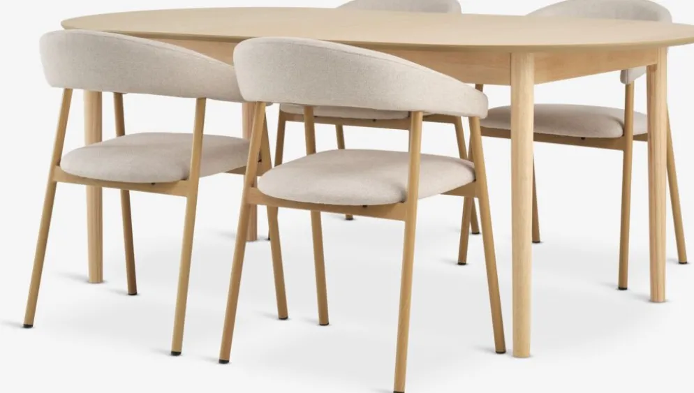 MARSTRAND + EJSINGMesa MARSTRAND L200 roble natural + 4 sillas EJSING beis
