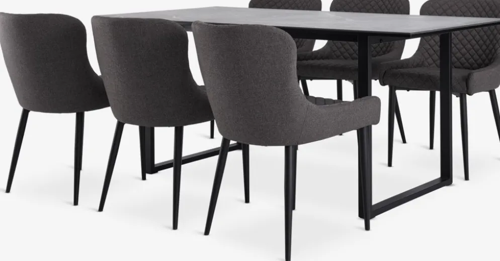 MOSELUND + PEBRINGEMesa MOSELUND L180 cerámica + 4 PEBRINGE gris/negro