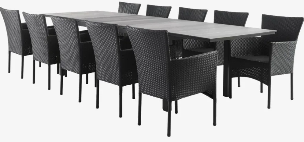 MOSS + AIDTMesa MOSS L214/315 gris + 4 sillas AIDT negro