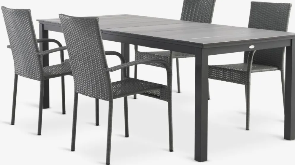 MOSS + GUDHJEMMesa MOSS L214/315 + 4 sillas GUDHJEM gris